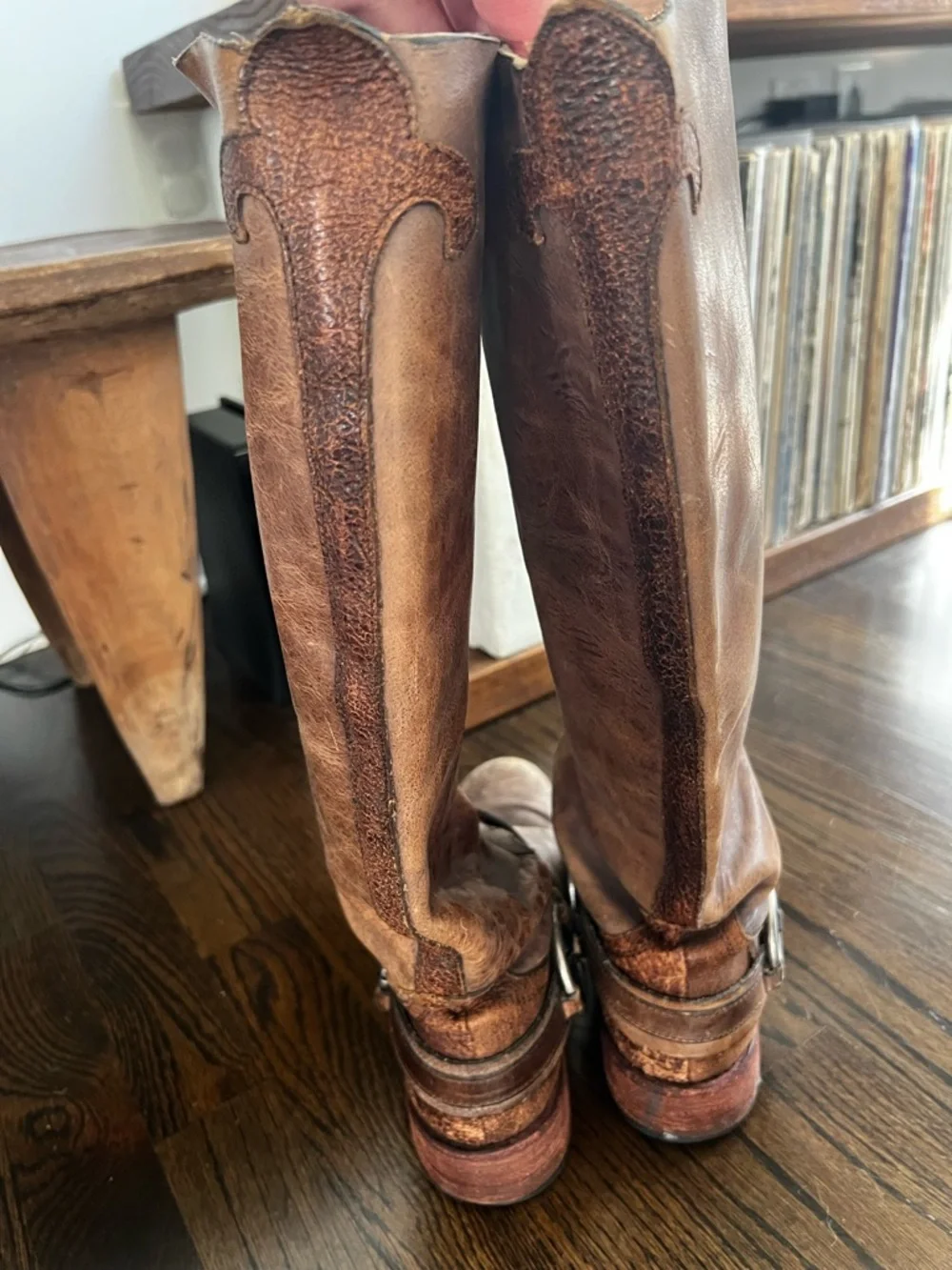 Free People Distressed Brown Leather Harness Riding Boots - Picture 2 of 6